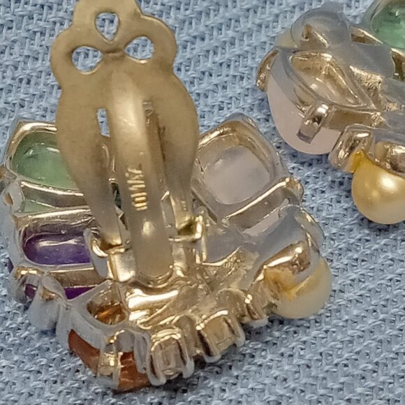 Vintage MCM Joseph Mazer JOMAZ Clip On RHINESTONE & FAUX PEARL EARRINGS 6580 - Picture 6 of 7